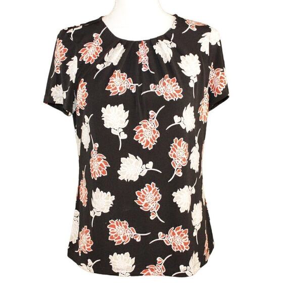 Calvin Klein Tops - Calvin Klein Black Floral Stretch Blouse Keyhole Back Women’s Small